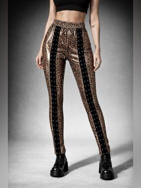 Dollskill pvc Leggings Dolls Kill Leopard Lace-Up Vinyl Pants Y2K Goth Festival